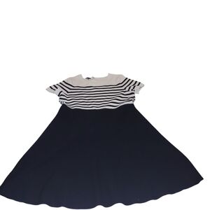 Talbots Knit Dress Fit Flare Black White Stretch Petite XLP
